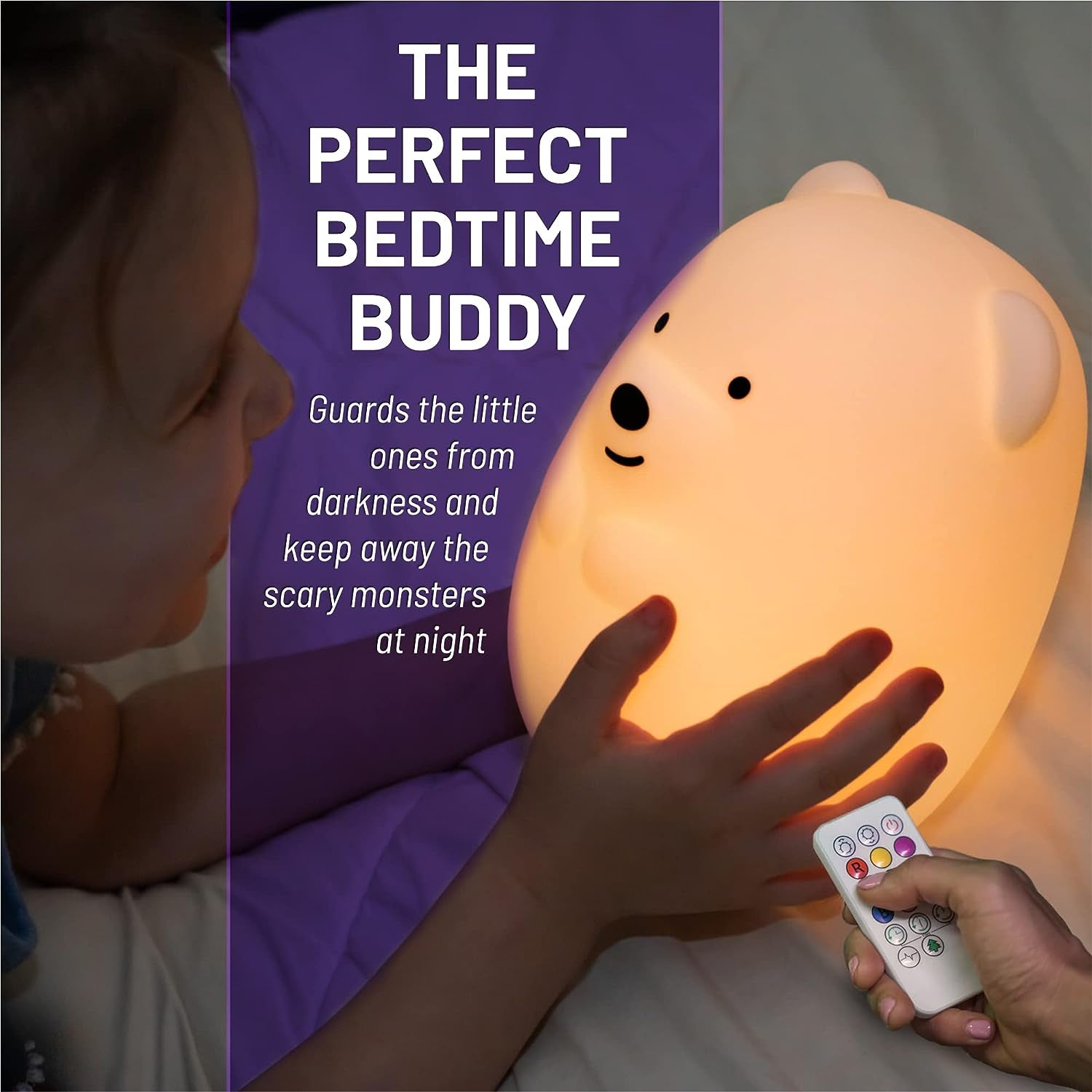 Remote Control Silicone Night Light for Kids - Bear Design with 9 Soft Colors & Sleep Timer - Rechargeable, Battery-Operated Lamp for Bedroom | Baby Nursery, Toddler, Girls, Boys