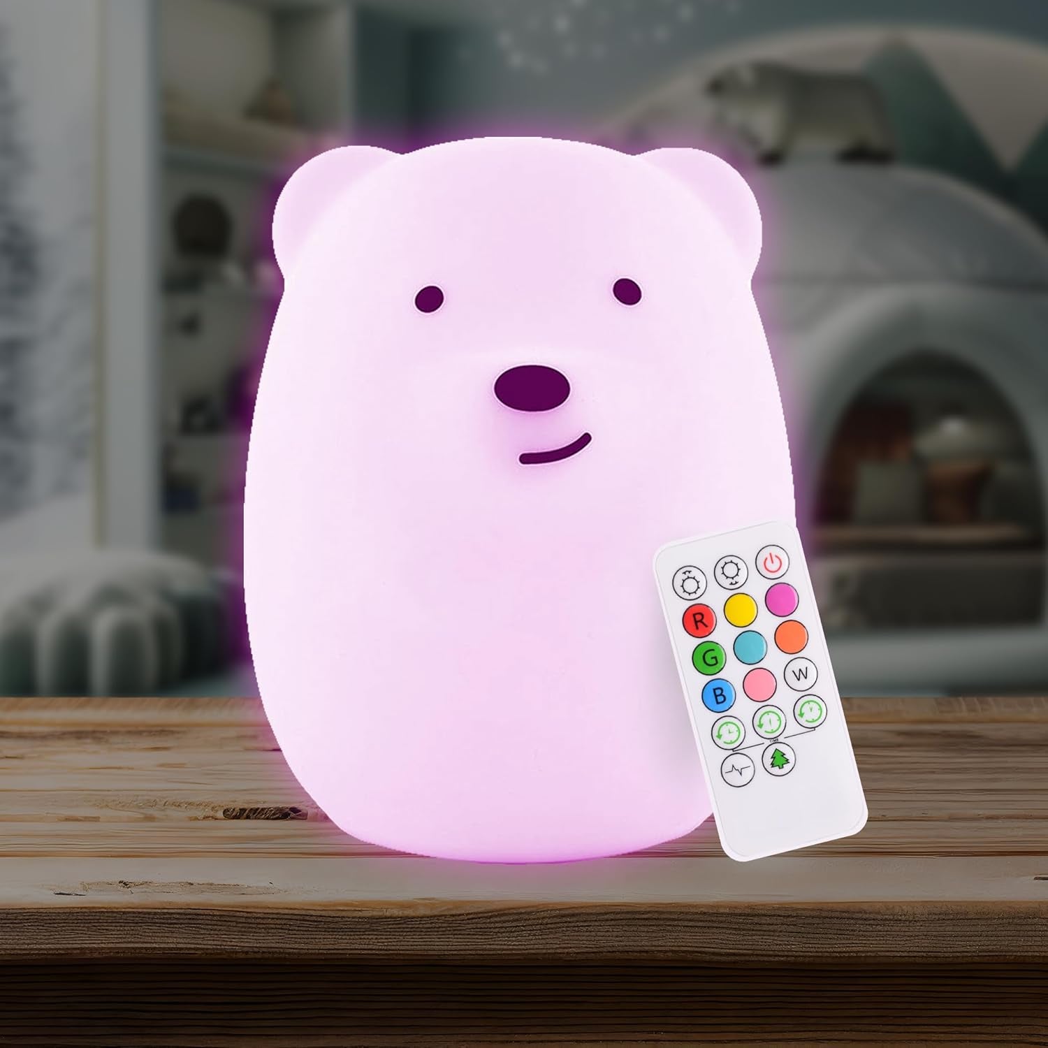 Remote Control Silicone Night Light for Kids - Bear Design with 9 Soft Colors & Sleep Timer - Rechargeable, Battery-Operated Lamp for Bedroom | Baby Nursery, Toddler, Girls, Boys