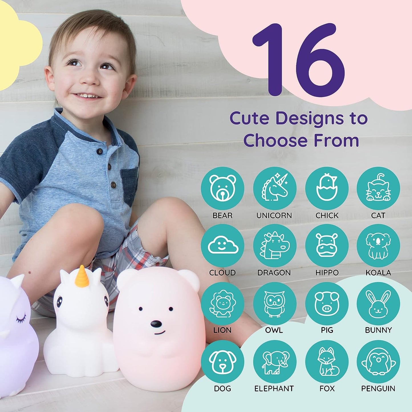 Remote Control Silicone Night Light for Kids - Bear Design with 9 Soft Colors & Sleep Timer - Rechargeable, Battery-Operated Lamp for Bedroom | Baby Nursery, Toddler, Girls, Boys